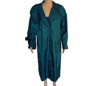 BRITISH MIST Vintage Metallic Emerald Green Trench/Rain Coat Size 5/6P